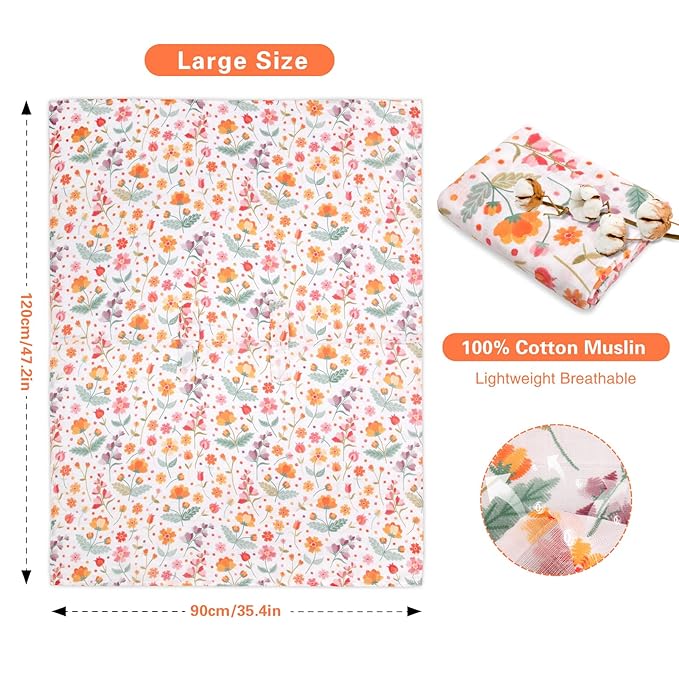 Metplus Car Seat Cover Baby Girl, 100% Muslin Cotton Infant Carseat Covers, Lightweight Breathable Car Seat Canopy, Summer Stroller Sun Shade, Newborn Travel Essentials (Colorful Flower)