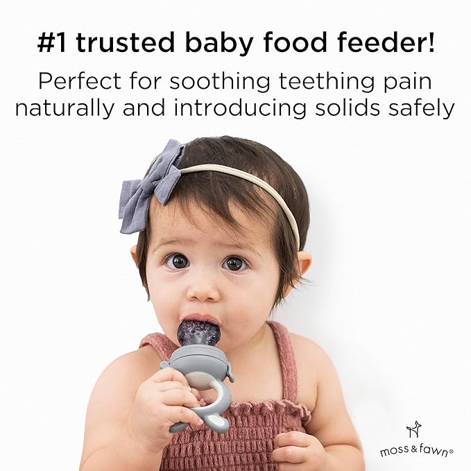 Moss and Fawn Baby's First Bites Bundle - Silicone Frozen Breast Milk Popsicle Kit with Forage Feeder & Teething Popsicle Ice Cube Tray - BPA, PVC, & Lead-Free - Dew