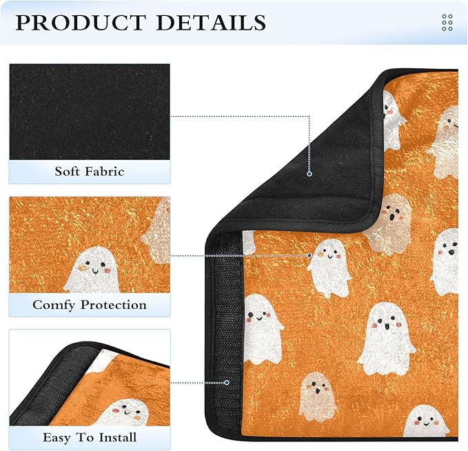 2 Pack Seatbelt Covers Seat Belt Cover Pad for Adults Boys Girls Car Seat Strap Covers Pads Cushion Universal Shoulder Strap Pad Protector for Backpack Camera Bag 10x7.7Inch Halloween Ghosts Orange