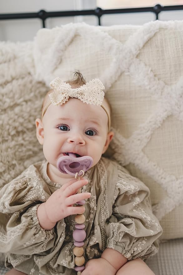 Silicone Pacifier Clip – Metal-Free, Rust-Free, 100% Food-Grade Silicone and Natural Beech Wood, Secure Pacifier Holder for Babies– Mauve - Mila & Lulu