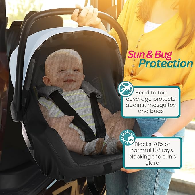 Car Seat Cover Baby - Infant Newborn Carseat Cover for Summer - Doona Car Seat Cover - Mosquito Net for Car Seat - Breathable Sunshade Extension Canopy Bug Protector