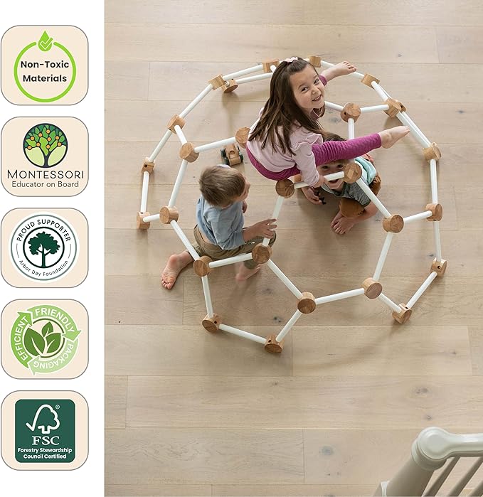 Little Partners Indoor Climbing Gym Active Play Equipment, Solid Wood Montessori Space Dome Climber for Toddlers 2-6 Years, Maximum 100 lb. Capacity, Large
