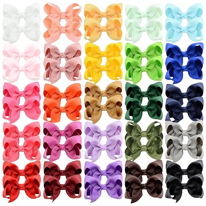 50 Pieces Hair Bows for Girls 3 Inch Grosgrain Ribbon Toddler Hair Accessories with Alligator Clips for Toddlers Baby Girls Kids Teens
