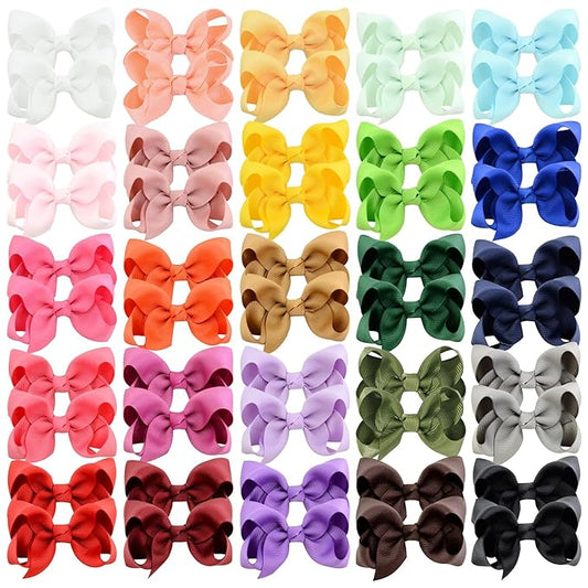 50 Pieces Hair Bows for Girls 3 Inch Grosgrain Ribbon Toddler Hair Accessories with Alligator Clips for Toddlers Baby Girls Kids Teens