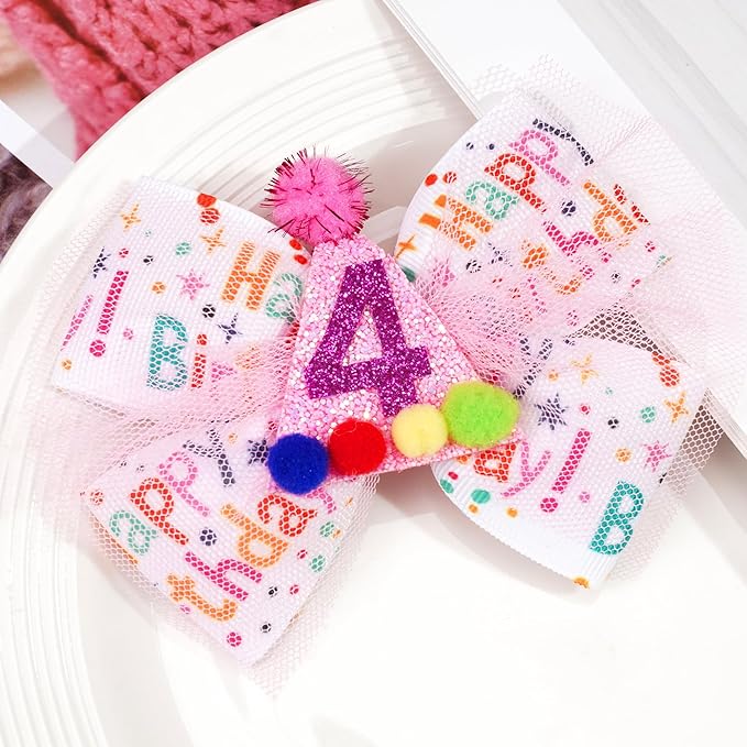 Sprinkle Confetti Hair Bow - First Birthday Pink Party Decoration for Baby Girls, Ice Cream Theme Birthday (4th Girls Hair Bow)