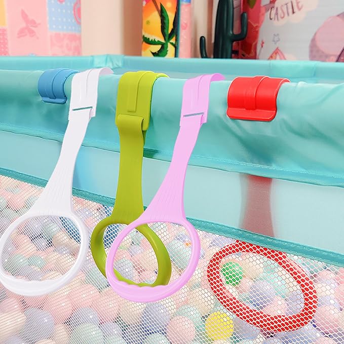 4pcs Walk Assistant Plastic Baby Crib Pull Rings for Baby Baby Pull Up Rings Cot Hanging Rings for Infant Baby Toddler Practice Tool (White 2pcs Pink 2pcs)
