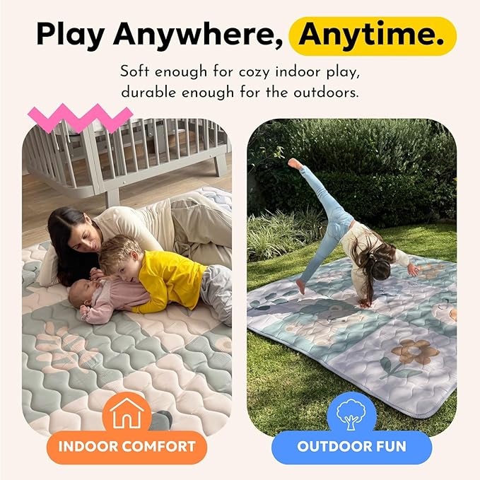 MioTetto Baby Mat for Floor, 50" x 50" Playpen Mat, Thick Soft Foam Padding Baby Play Mat, Portable Quilted playmat - Washable Baby Floor Play mat, Non-Slip Play Mat for Babies & Toddlers