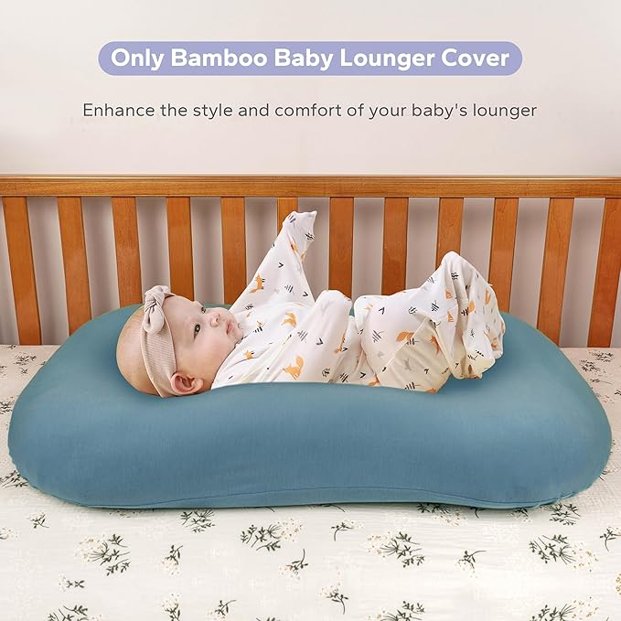 FUNUPUP Rayon Derived from Bamboo Baby Lounger Cover Compatible with Snuggle Me Lounger, Infant Lounger Pillow Cover for Newborn, Removable Elastic Newborn Lounger Cover,Cover Only,Sea Blue