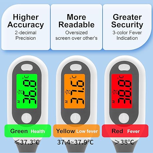 2 Pack Digital Thermometer for Adults Kids Babies,Measures in 16 Seconds with Flexible tip and Fever Alarm, Accurate Oral Rectal Underarm Thermometer with 3 Colors Back Light