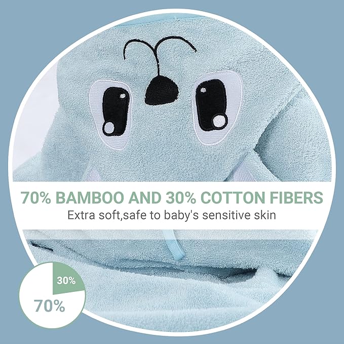 MICHLEY Bamboo Viscose Baby Hooded Bath Towel for 0-5 Years Boys and Girls, 29.5 x 39.5 Inch Ultra-Soft and Quick-drying Infant Bath (Bear)