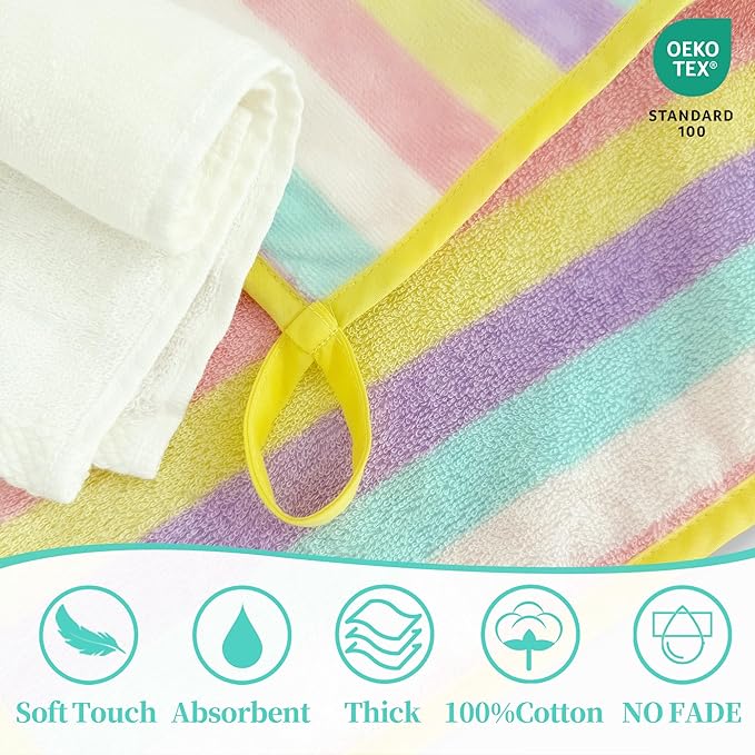 VOOVA & MOVAS Rainbow & Ivory 6 Pack Baby Washcloths – 100% Cotton, 12"x12" – Highly Absorbent & Ultra-Soft – Newborn Towels – Baby Essentials, Perfect Set