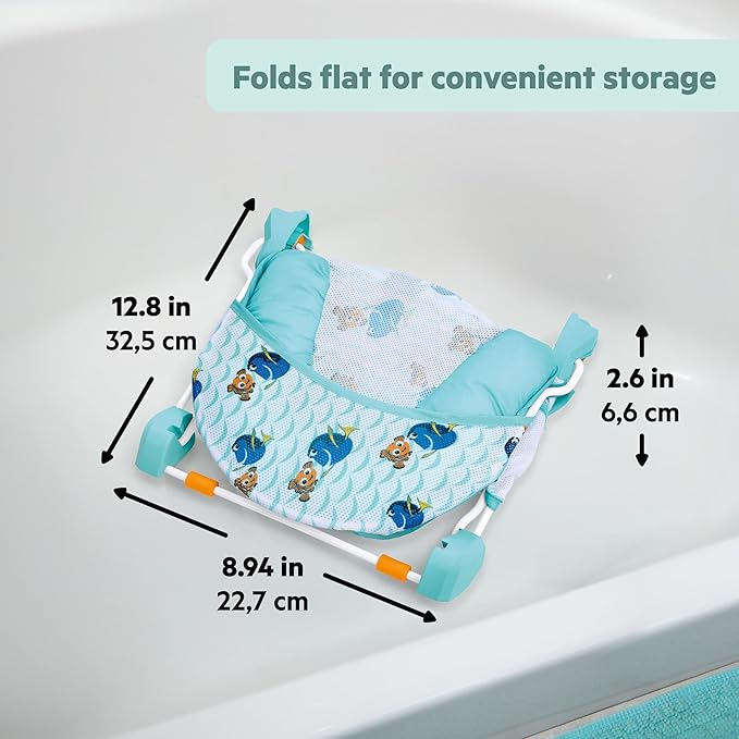 Bright Starts Disney Baby Nemo Foldaway 2-Position Baby Bath Seat, Adjustable Support for Sink or Bathtub, Ages 0-6 Months up to 20 Pounds, Machine-Washable Sling