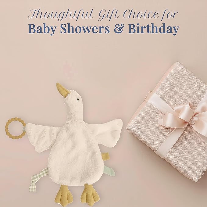 MON AMI PRU Goose Teether Lovie | 12-Inch Baby Security Blanket with Silicone Teether | Soft Plush Lovey for Teething Relief & Comfort