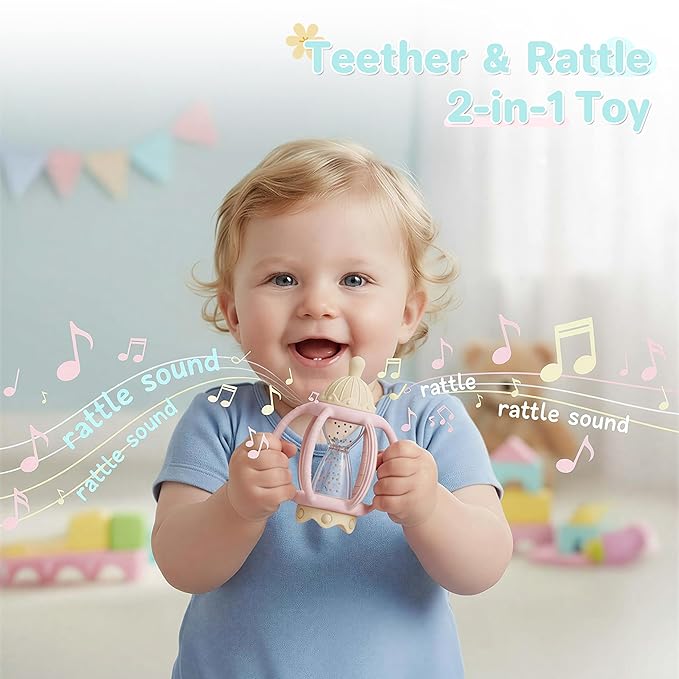 Baby Montessori Sensory Toys Baby Teething Toys Silicone Teethers for 3-6 6-12 Months Gifts for Newborn Infant Boys Girls (Mint)
