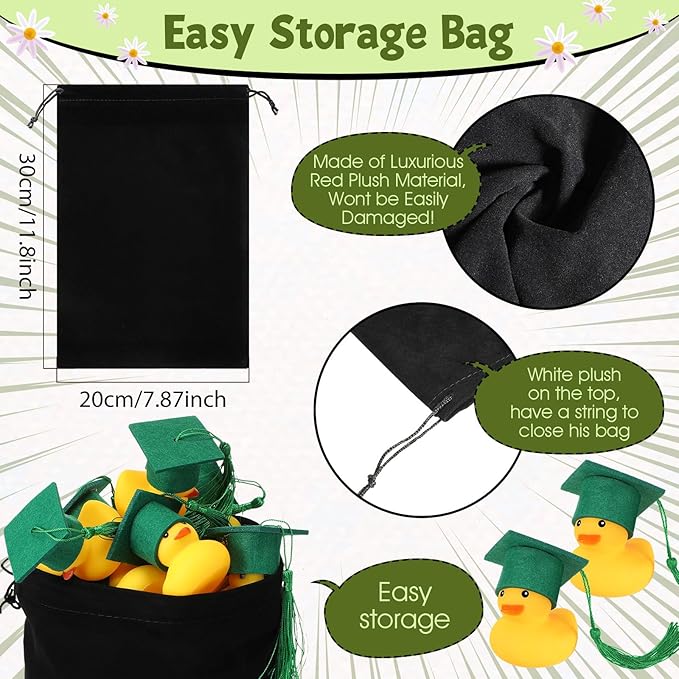 Jerify 48 Pcs Graduation Rubber Ducks with Grad Cap 2026 Diploma Grad Rubber Duck Graduation Party Bath Pool with Storage Bag for Student Gifts Party Favor(Green)