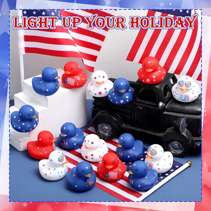 Lenwen 100 Pcs Patriotic Rubber Duck Bulk 1.96 Inch 4th of July 250th Anniversary Rubber Duck Independence Day 1776-2026 American Flag Ducky for Memorial Day Birthday Adult Pool (Classic)