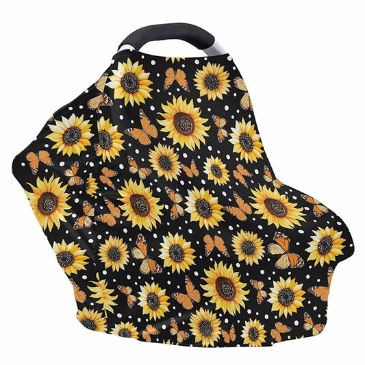 Sunflower Butterfly All-in-1 Baby Car Canopy Cover for Breastfeeding, Universal Fit for Baby Car Seat, Carrier, Stroller, High Chair, Shopping Cart, Lounger Canopy