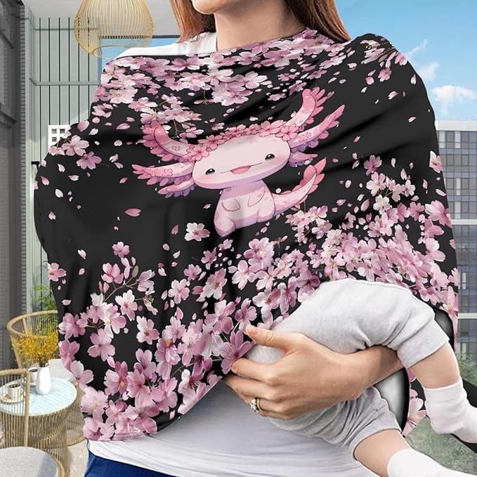 Cherry Blossom Car Carseat Canopy for Puppy’s Lover Multifunctional Daily Baby Nursing Cover Axolotl Breastfeeding Cover Privacy Protector