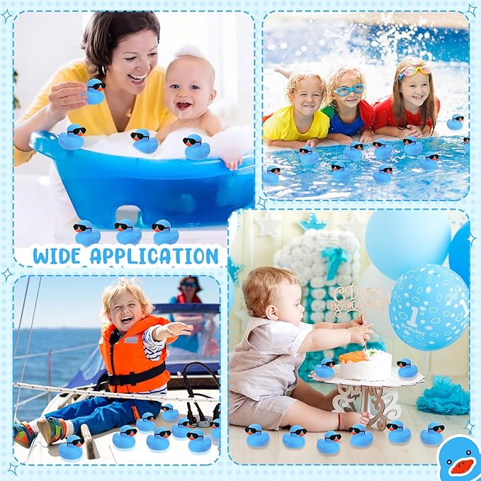 Sosation 36 Packs Mini Rubber Ducks with Sunglasses Sets 2.2 Inch Bath Squeaky Rubber Duckies Cute Float Bathtub Toys for Birthday Party Favors Class Carnival Prizes Car Decor(Blue)