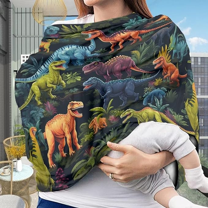 ZFRXIGN Cool Dinosaur Car Seat Covers for Babies Multi-use Carseat Canopy Nursing Cover, Breastfeeding Cover Scarf, Infant Boys and Girls Gifts Black