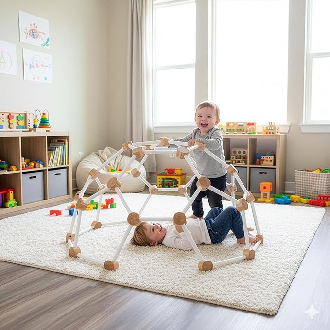 Little Partners Indoor Climbing Gym Active Play Equipment, Solid Wood Montessori Space Dome Climber for Toddlers 2-6 Years, Maximum 100 lb. Capacity, Medium