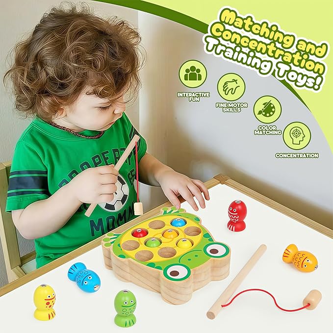 Wooden Fishing Games for Kids 3+,Montessori Magnetic Toys Early Fine Motor Skills Learning Color Sorting & Hand-Eye Coordination Magnet Game Easter Basket Stuffers for Toddlers Boys Grils