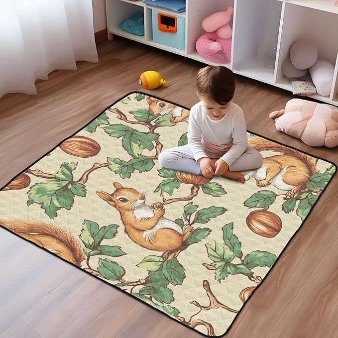 Squirrel Hazelnut Unique Soft Thick mat for Baby to Play on Floor for Floor Portable Foldable Travel Play Mat for Babies Infants Toddlers, 50'' x 50''para juegos de