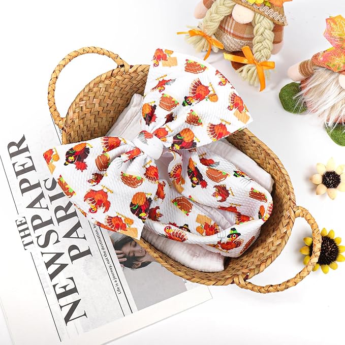 Thanksgiving Fall Baby Girl Bows Turkey Printed Headbands for Baby Girls Handmade Pumpkin Knotted Bows Baby Head Wraps Autumn Holiday Gifts