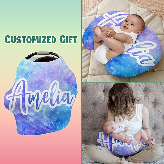 Personalised Car Seat Cover for Babies - Multi-use Carseat Canopy Cover with Name, Light Purple Car Seat Covers, Christmas Birthday Gifts for Infant Boys and Girls
