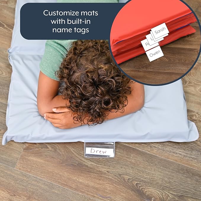 Children's Factory Nap Mats, 2 inch Thick Toddler Sleeping Mats for Preschools and Daycares, Comfortable and Soft 4 Section Folding Nap Pad