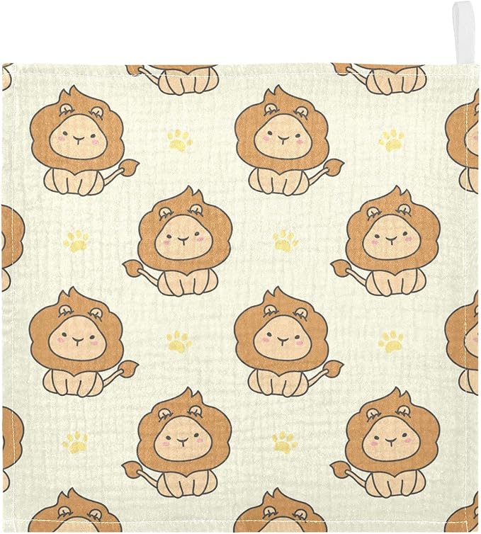 vvfelixl Baby Washcloths Cotton Cute Lion Baby Muslin Washcloths Soft Baby Face Towel for Newborn Infants Baby Wipes, 11.8 X 11.8 Inch, 3 Pack Yellow