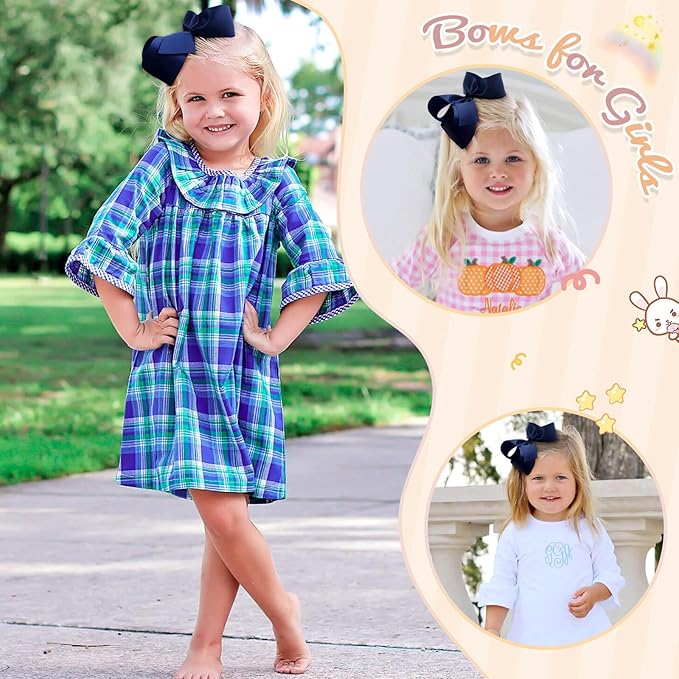 Oaoleer Navy Layered Grosgrain Ribbon Barrettes Hair Clips, Hair Accessories for Baby Girls, Infants, Toddlers, Kids, Teens, Children (6inch-Type A)