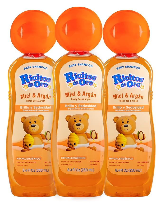 Ricitos de Oro Honey Bee Shampoo Baby Cleansing Shampoo Rattle Cap ParabenFree Product for Baby’s Delicate Hair Hypoallergenic 3-Pack of 8.4 FL Oz Each, 3 Bottles