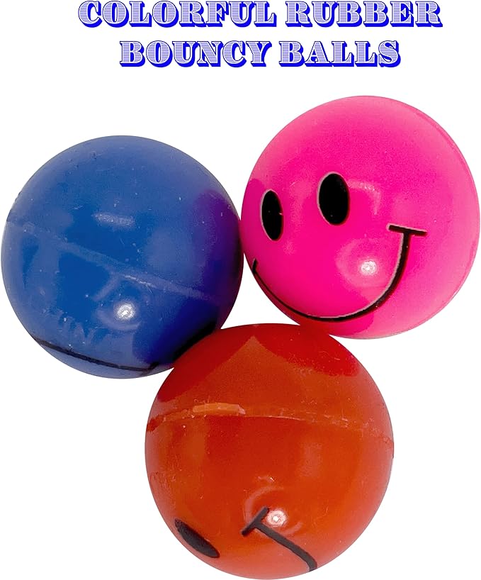 by M&M 2174 Pk12 Smiley Rubber Bouncers - Colorful Assorted Bouncy Ball Bird Foot Toys, Cute Smily Faces, Bright Colors, Small & Med Size Birds Budgie Conure Cockatiel Parrotlet