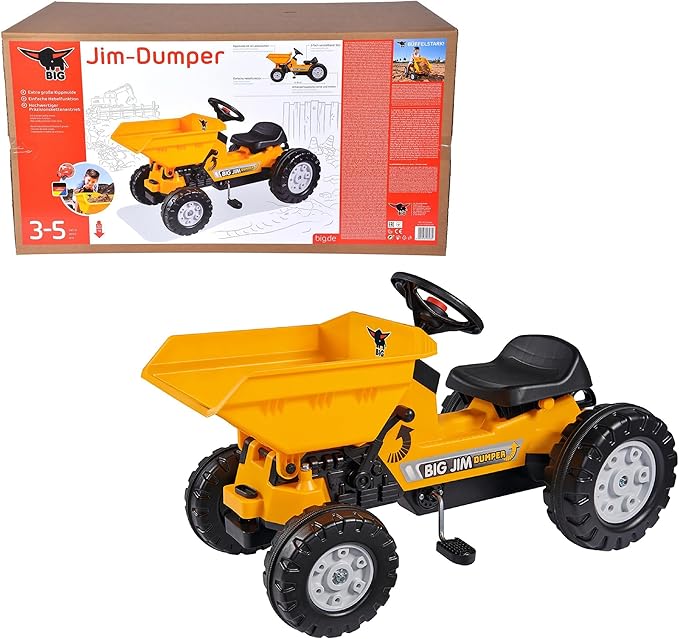 Big: Jim Dumper Ride-On - Tractor Farm & Construction Toy Vehicle, Truck w/Tipping Bed, Steering Wheel, Horn, Adjustable Seat, Outdoor Play, Kids 3+