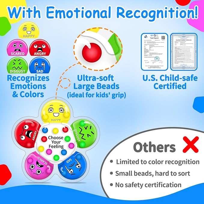 KidSquare Color Sorting Sensory Toys for Kids with Autism, Autistic 5-7, Gifts for Kids, Feelings Wheel Social Emotional Learning Activities, Fine Motor Skills Calming Fidget Toys, Ages 3+