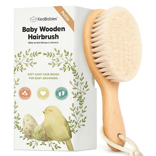 Wooden Baby Hair Brush for Toddler Girls, Boys - Cradle Cap Brush for Babies, Soft Goat Bristles, Perfect Gentle Scalp Newborn Comb for Infant, Girls, Boys, Bath Essentials(Walnut, Petite)