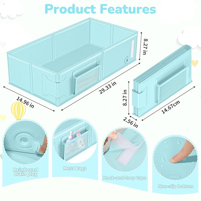 YomauiYee Baby Bathtub, Foldable Toddler Tub with Rinse Cup, 2-in-1 Portable Collapsible Baby Bath Tub for 6M-5Y, No Assembly, Space Saving for Travel, Hotel, Camping