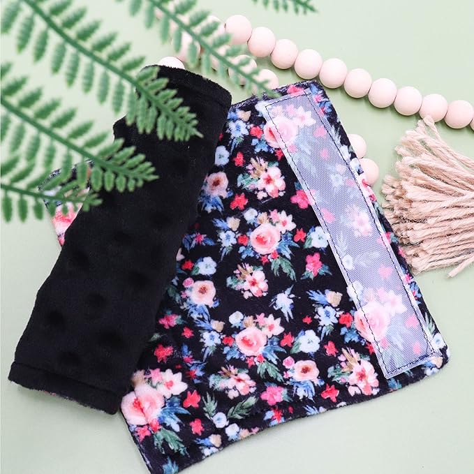 Baby Car Seat Belt Covers for Boys and Girls, Car Seat Straps Shoulder Pads, Soft Car Seat Neck Cover, Mink Seat Belt Protectors for Car Seats, Floral Stroller Strap Cover for Baby Kids