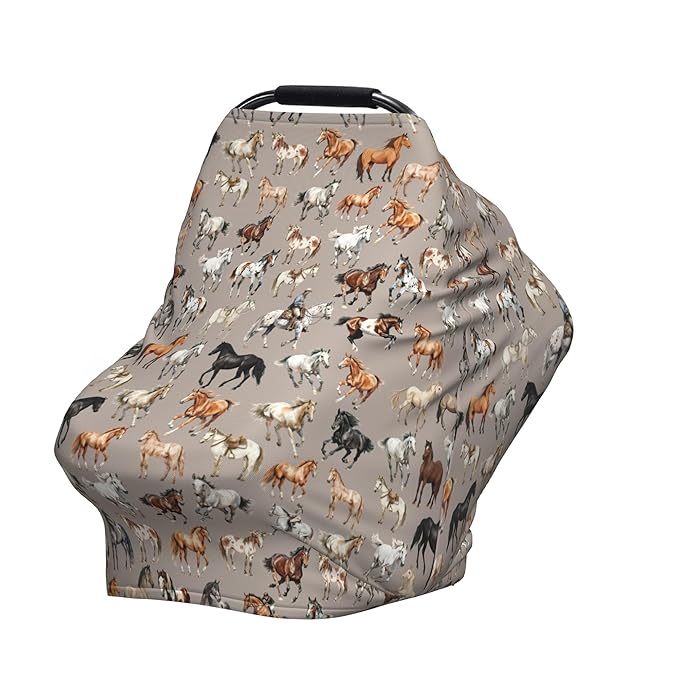 Horse Baby Car Seat Covers Canopy Covers Baby Multi-Use Car Seat Canopy Carrier Cover, Breathable Breastfeeding Cover Boys & Girls