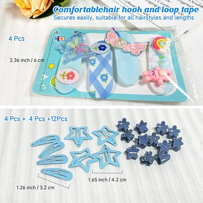 400 Pcs Baby Girls Hair Accessories Set,Baby Girls Hair Ties,Flower Bows Rubber Bands,Hair-friendly Hair Clip,Soft Elastic Hair Bands,Claw Clip(Blue)
