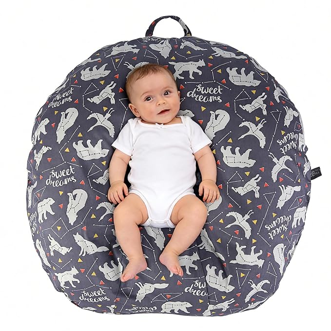IBraFashion Newborn Lounger Cover - 100% Cotton for Boppy Original Lounger - Hypoallergenic & Machine Washable Replacement Cover Neutral Zodiac Astronomy Pattern(Grey, Sweet Dreams)