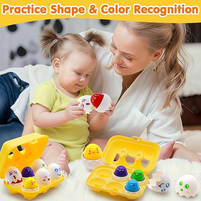WEEJOYGAM Easter Eggs Toys for Toddlers 1-3, Matching Egg Montessori Toys for 1 2 3 Year Old Baby Boy Girl Easter Basket Stuffers 1st Birthday Gift, Sensory Color Sorting Shape Sorter Fine Motor Skill
