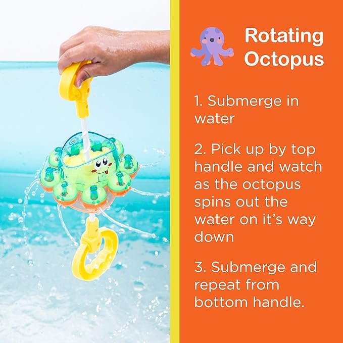 Splashin'kids Bath Toys Double The Fun Baby Toys Water Bathtub Toys Toddlers Rotating Octopus and Head Bobbing Reindeer