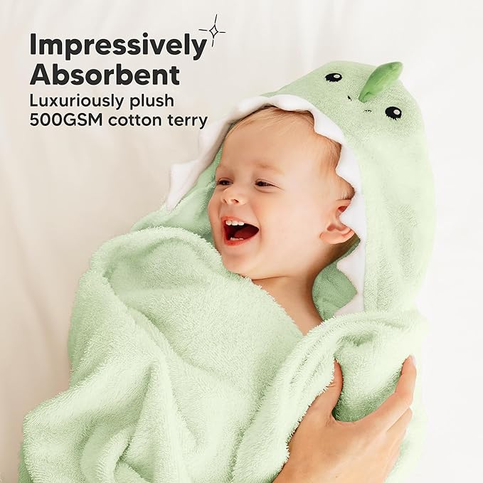 KeaBabies Organic Baby Towel with Hood for Girls, Boys - Soft, Absorbent, 100% Cotton Hooded Baby Towels for Newborns, Infants, Large Hooded Bath Towels for Babies, Kids, Toddler 1-3 (Draco)
