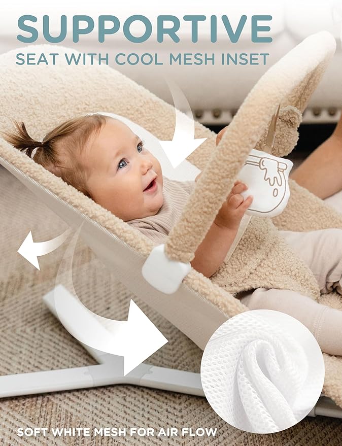 Baby Delight Alpine Deluxe Portable Bouncer | Infant | 0 – 6 Months | Tan Sherpa