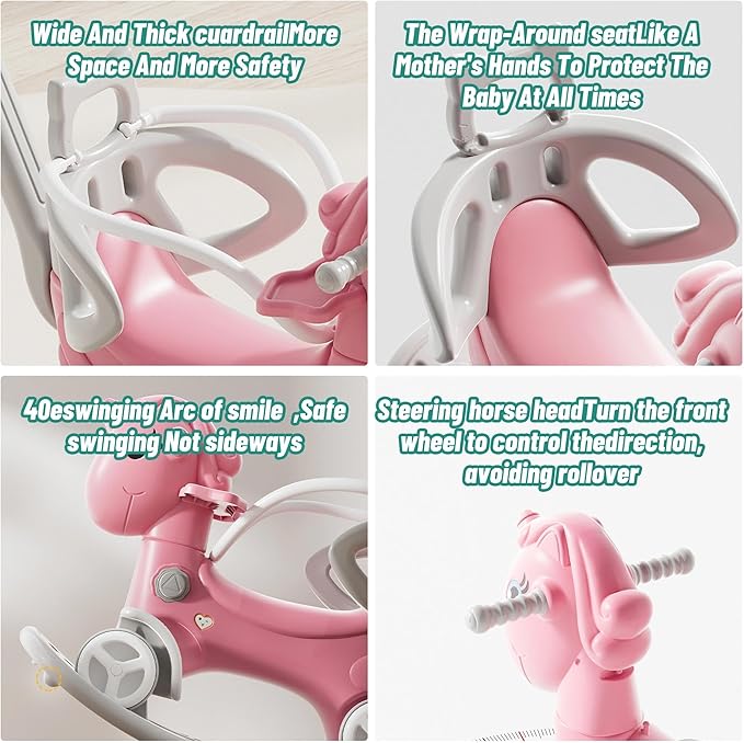 Rocking Horse for Toddlers 1-3 Years,4 in 1 Design, Kids Ride on Toy Balance Bike Push Cart with Detachable Balance Board,Fun Birthday Gifts-Pink