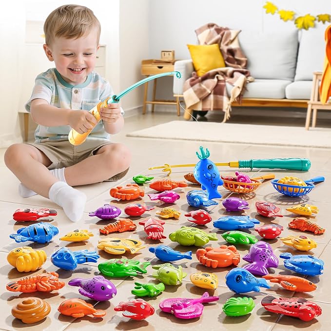 Magnet Fishing Game for Kids 3-5 4-8 - Fish Toys for Kids 3-5, Bathtub Floating Toy Fishing Pole and Rod Net, Bath Pool Outdoor Gifts for Toddlers Baby Age 3 4 5 6 7 8 Year Old