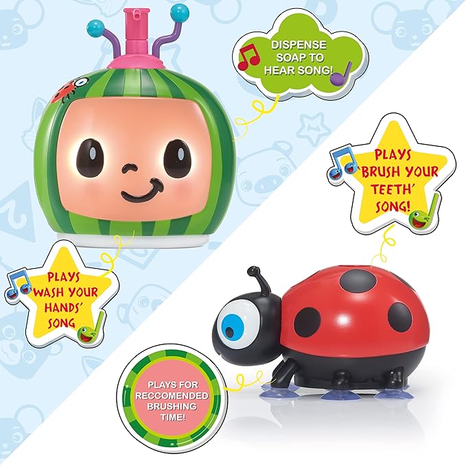 CoComelon Toys Musical Buddies | Singing Soap Dispenser and Singing Toothbrush Holder | Pre- School Learning Toy with Nursery Rhymes |for Toddlers, Girls and Boys | Ages 3+