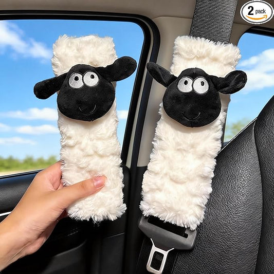 2 PCS Seat Belt Cover Pad, Cute Kawaii Sheep Seatbelt Covers for Kids, Winter Plush Fluffy Soft Seat Belt Cover, Seatbelt Cushion,Car Seat Strap Pads (H-Sheep)